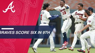 Swanson Braves score 6 in 9th walk off vs Fish [upl. by Akinam]