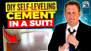 DIY Leveling A 350 Square Foot Room With SelfLeveling Cement IN A SUIT [upl. by Toole]