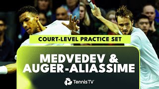 Medvedev amp AugerAliassime Practice Set CourtLevel Highlights  Rotterdam 2023 [upl. by Ynnelg]