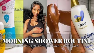 My Morning Shower Routine  Full Skincare Hygiene amp Body Care Routine for Glowy Skin  Janika Bates [upl. by Odelet]