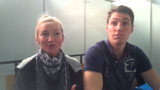 Interview with Aliona Savchenko amp Bruno Massot at Eissportzentrum Oberstdorf [upl. by Adnuhsed]