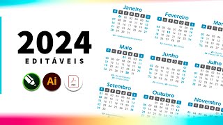 Calendários 2024 editáveis CDR  AI  PDF [upl. by Ahsienor651]