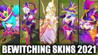 All New Bewitching Skins Spotlight Syndra Nami Fiora Morgana Yuumi Poppy League of Legends [upl. by Okikuy]