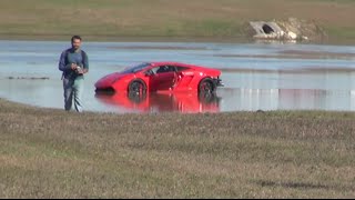 2000HP Lamborghini loses control into lake [upl. by Mayes373]