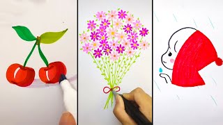 SIMPLE DRAWING TRICKS HOW TO DRAW EASY WITH MARKERS DRAWINGS IDEAS FOR BEGINNERS [upl. by Atinrahc]