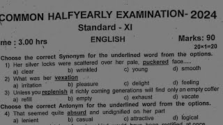 11th English half yearly exam original question paper 2024 [upl. by Jamila966]