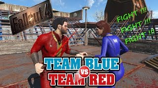 fALLOUT 4  BLUE TEAM VS RED TEAM SWORD FIGHT companions Wasteland workshop DLC Arenas [upl. by Delfeena]