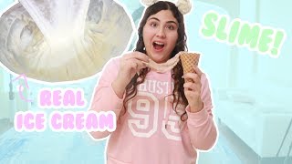 I MADE ICE CREAM SLIME  REAL ICE CREAM THAT STRETCHES LIKE SLIME [upl. by Yenohtna]