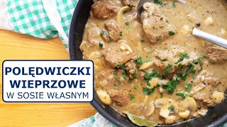 POLĘDWICZKI WIEPRZOWE W SOSIE WŁASNYM duszone z pieczarkami  Gulasz z polędwicy wieprzowej [upl. by Ocsisnarf]