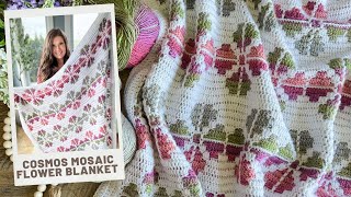 Mosaic Flower Blanket Crochet Pattern  Overlay Mosaic Crochet Technique [upl. by Hayley64]