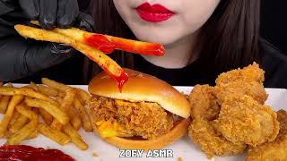 ASMR POPEYES FRIED CHICKEN SANDWICH FRIES 파파이스 치킨 샌드위치 먹방 MUKBANG EATING SOUNDS 咀嚼音 [upl. by Arimas317]