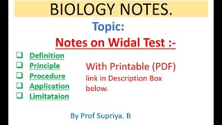 Notes on WIDAL TEST Definition Principle Procedure Application amp Limitataions [upl. by Laicram]