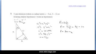 092014 odredi duljinu visine u pravokutnom trokutu  odredi hipotenuzu [upl. by Eugatnom198]
