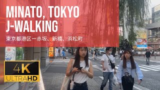 Minato Tokyo  Shinbashi Akasaka Hamamatsucho Roppongi  JWalking 4k Walk 🇯🇵 [upl. by Elbert999]