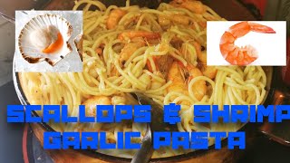 Scallops amp Shrimp Garlic Pasta  Spicy Buttred Garlic Scallops and Shrimp Spaghetti [upl. by Yslehc889]