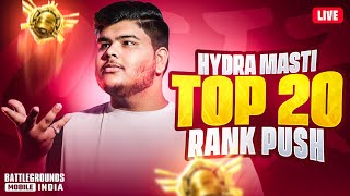 TOP 20 CONQUEROR RANK PUSH WITH NEW STRATEGY  BGMI LIVE  HYDRA MASTIZONE 🐉🧡 [upl. by Fons]