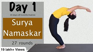 Yoga at Home  Day 1 Surya Namaskar 27 rounds  10 days of transformation  Yogbela [upl. by Benetta]