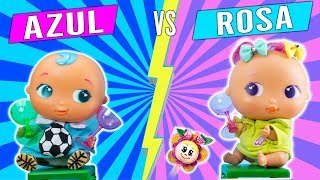 🎉 Bebés Bellies y el CHALLENGE ROSA CONTRA AZUL 🌈  Reto y juego  Si se caen los vasos pierdes 🤪 [upl. by Anerhs]