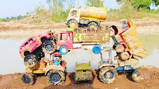 Gadi Cartoon Video  Tractor  Truck  Jcb3dx Stuck in Mud  Tractor pulling out JCB  Parth kids [upl. by Forrester166]