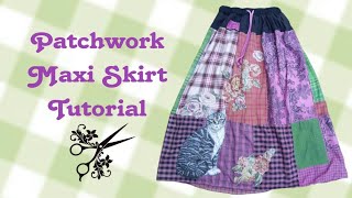 How To Make An Upcycled Patchwork Maxi Skirt With Appliques [upl. by Ardnikat]