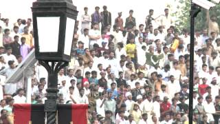 Jinnahs portrait with Pakistani crowd cheering for Flag down ceremony Wagah border [upl. by Eihs]