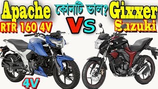 Apache RTR 160 4V Vs Suzuki Gixxer Bike Details comparison and Price in Bangladesh [upl. by Eniarrol]