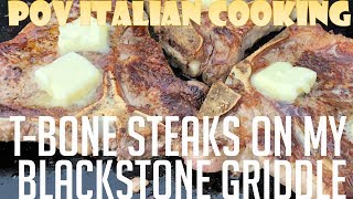 TBone Steaks Mushroom amp Onions on the Blackstone Griddle for July 4th [upl. by Kablesh640]