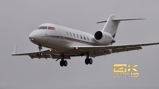 4K Bombardier Challenger 650 from NetJets Europe CSCLA arrival Oberpfaffenhofen Airport EDMO [upl. by Rapsag]