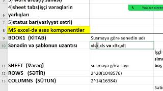 DƏRS21EXCEL 2019 ilkin anlayışlar1ci hissə [upl. by Noyerb675]