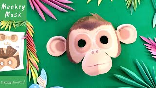 Make your own 3D paper Monkey mask Instantly download a cute Monkey mask template from Happythought [upl. by Manlove630]