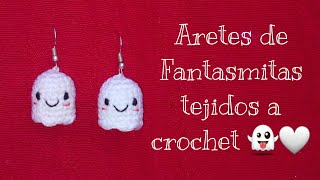 Bonitos y sencillos aretes tejidos a crochet de Fantasma 👻 Lista para Halloween 😈 [upl. by Markowitz]