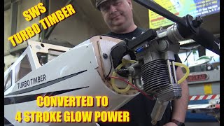 GIANT 2m balsa Turbo Timber SWS converted to 4 stroke GLOW engine by Dr Captain Blaž TEST RUN [upl. by Brag832]