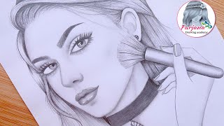 A Girl doing Makeup  Pencil Sketch for beginners  How to draw face  step by step [upl. by Lovich396]