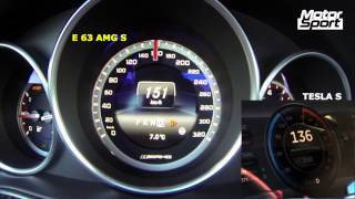 0200 kmh  Tesla Model S vs Mercedes E 63 AMG S Motorsport [upl. by Yrevi632]