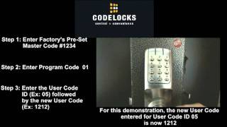 How to Enter a New User  Suspend a User Restore a User Code for the Codelocks CL5000 [upl. by Neerak]