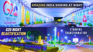 New India  G20 Delhi Roads Night Beautification  Amazing India Shining at Night  Delhi Airport [upl. by Zsamot]