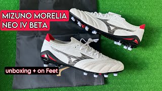 Mizuno Morelia Neo IV Beta Japan  Sergio Ramos amp James Rodriguez Boot on Feet  unboxing ⚪️⚫️🔴 [upl. by Seravaj251]