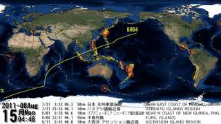 MUST SEE  2011 earthquakes WORLDWIDE plotted and animated with sound intensity [upl. by Elleirol]