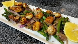 Seared Scallops and Asparagus with Lemon Vinaigrette [upl. by Imelida456]