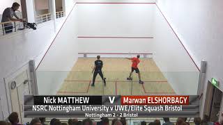 Premier Squash League Nick Matthew vs Marwan Elshorbagy [upl. by Neelyhtak]