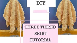 DIY THREE TIERED ASYMMETRICAL SKIRT TUTORIAL  How to cut a three layer asymmetrical circle skirt [upl. by Durrej]