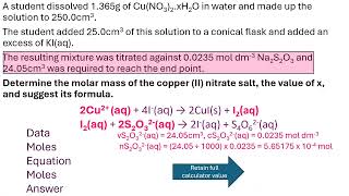 Determination of water of crystallisation using a thiosulfate iodine redox titration [upl. by Eraste]