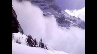 snow avalanche Wetterhorn Grindelwald Switzerland March 2014 [upl. by Noyk]