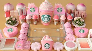 Mixing”Pink Starbucks” Eyeshadow and Makeuppartsglitter Into SlimeSatisfying Slime Video★ASMR★ [upl. by Lindgren441]