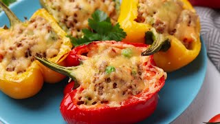 How To Make The PERFECT STUFFED BELL PEPPERS  Stuffed Bell Pepper With Ground Beef and Rice [upl. by Arze]