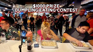 1000 PRIZE DUMPLING EATING CONTEST at Topanga Social in Canoga Park CA RainaisCrazy RainaHuang [upl. by Ardnikat396]