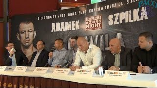 Tomasz Adamek vs Artur Szpilka konferencja prasowa przed galą Polsat Boxing Night 8092014 [upl. by Esorylime]