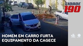 Homem desce de carro e furta equipamento utilizado em obra da Cagece  Cidade 190 [upl. by Nodnelg]