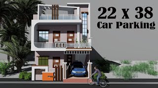 22 BY 38 GHAR KA NAKSHA  22X38 SMALL HOMES PLAN  2238 CAR PARKING DESIGN [upl. by Mulligan]