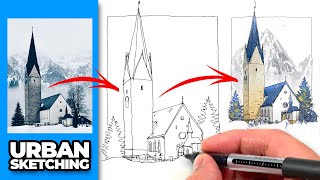 URBAN SKETCHING loose ink amp watercolor tutorial  Easy Step by Step Process [upl. by Barlow23]